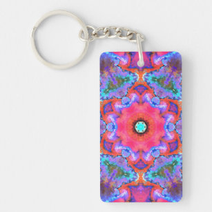 Psychedelische Hippie-Blume Rosa Blau und Orange Schlüsselanhänger