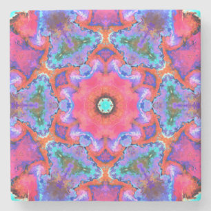 Psychedelische Hippie-Blume Rosa Blau und Orange Steinuntersetzer