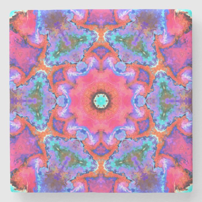Psychedelische Hippie-Blume Rosa Blau und Orange Steinuntersetzer (Vorderseite)