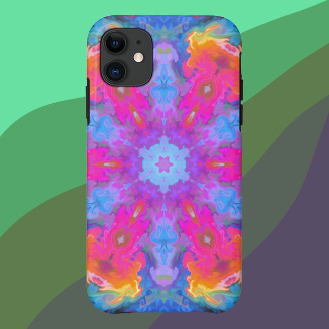 Psychedelische Hippie-Blume Rosa Gelb und Blau Case-Mate iPhone Hülle (Von Creator hochgeladen)