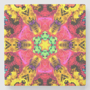 Psychedelische Hippie-Blume Rosa Gelb und Grün Steinuntersetzer