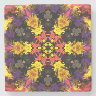 Psychedelische Hippie-Blume Rot Gelb und Lila Steinuntersetzer