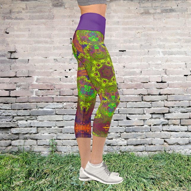Psychedelische Hippie-Gelborange und Lila Leggin Capri Leggings (Von Creator hochgeladen)