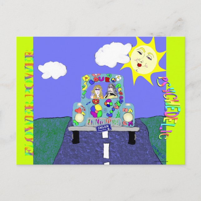 Psychedelische Hippies und bemalt Auto Postkarte (Vorderseite)
