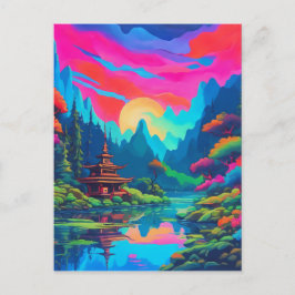 Psychedelische japanische Landschaftskunst Postkarte