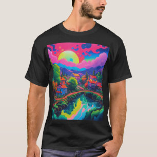 Psychedelische japanische Landschaftskunst T-Shirt