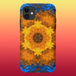 Psychedelische Kaleidoskop-Blume Gelb und Blau Case-Mate iPhone Hülle