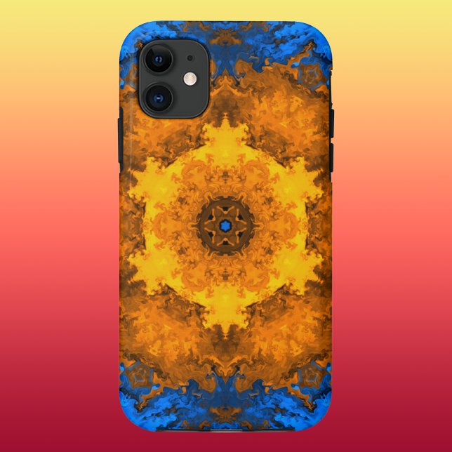 Psychedelische Kaleidoskop-Blume Gelb und Blau Case-Mate iPhone Hülle (Von Creator hochgeladen)