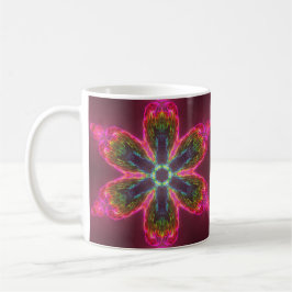Psychedelische Kaleidoskop-Blume grün und rosa Kaffeetasse