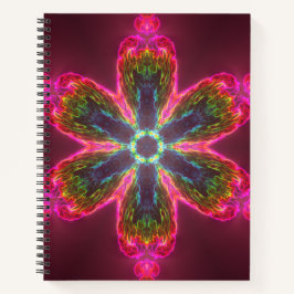 Psychedelische Kaleidoskop-Blume grün und rosa Notizbuch