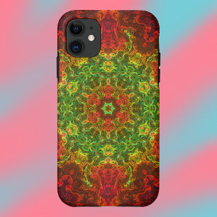 Psychedelische Kaleidoskop-Blume Grün und Rot Case-Mate iPhone Hülle
