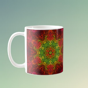 Psychedelische Kaleidoskop-Blume Grün und Rot Kaffeetasse