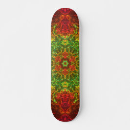 Psychedelische Kaleidoskop-Blume Grün und Rot Skateboard