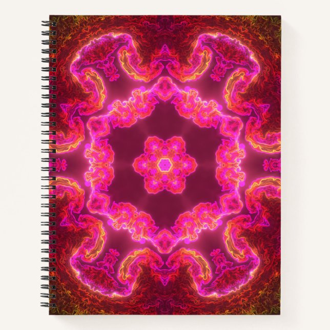 Psychedelische Kaleidoskop-Blume Rosa und Grün Notizbuch (Vorderseite)