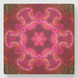 Psychedelische Kaleidoskop-Blume Rosa und Grün Steinuntersetzer