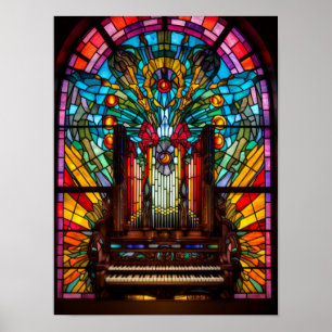 Psychedelische Kaleidoskop-Röhrenorgel-Buntglasfen Poster