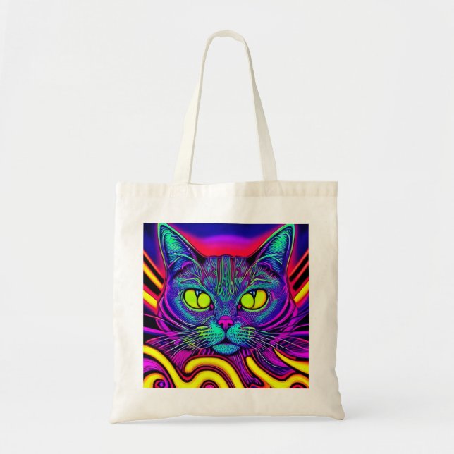 Psychedelische Katze auf einer Tote-Tasche Tragetasche (Vorne)