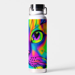 Psychedelische Katze bunt lila Fuschia grün Trinkflasche