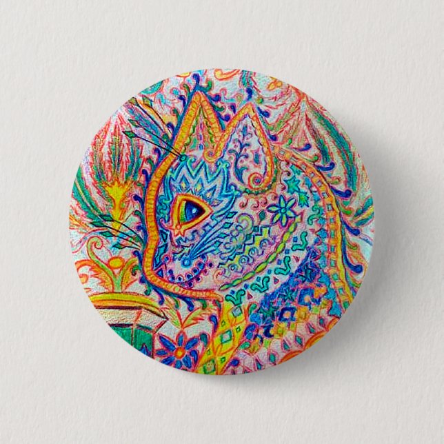 Psychedelische Katze, Louis Wain Button (Vorderseite)
