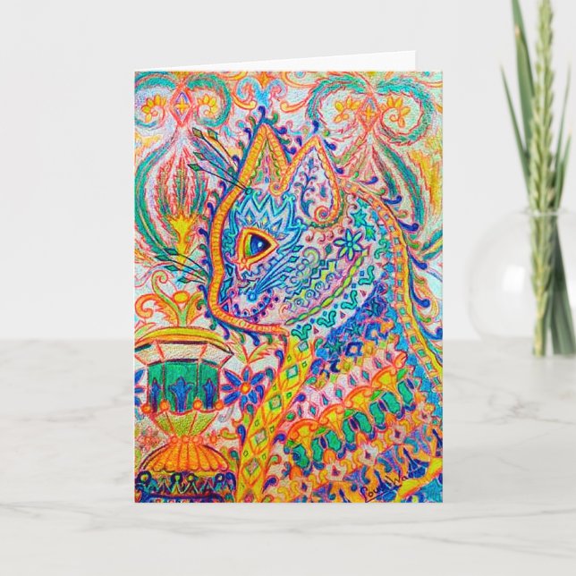 Psychedelische Katze, Louis Wain Karte (Vorderseite)