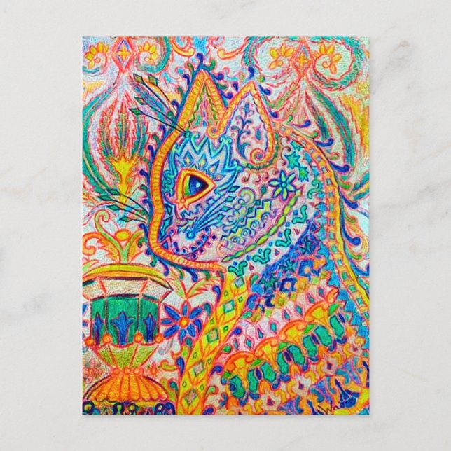 Psychedelische Katze, Louis Wain Postkarte (Vorderseite)