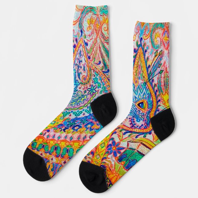Psychedelische Katze, Louis Wain Socken (Linkes Detail)