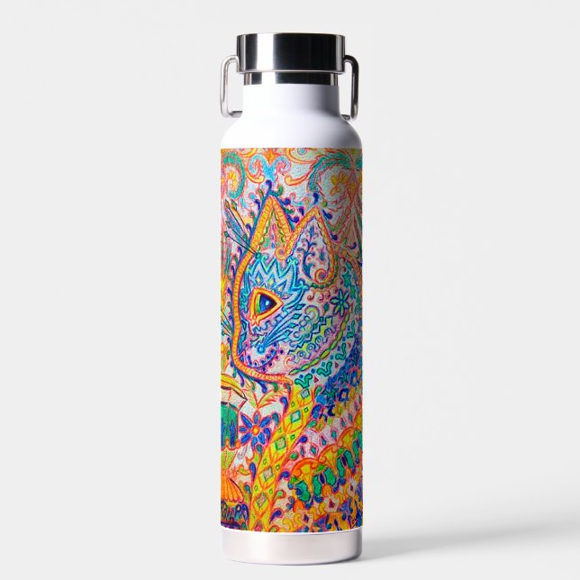 Psychedelische Katze, Louis Wain Trinkflasche (Vorne)
