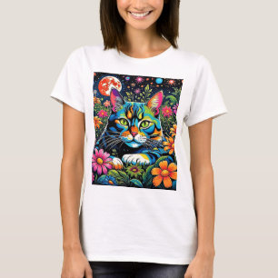 Psychedelische Katze unter Blume T-Shirt