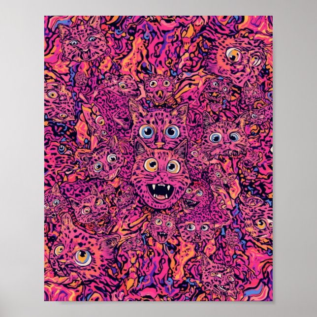 Psychedelische Katzenüberladung Neonkatze  Poster (Vorne)