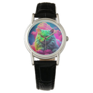 Psychedelische Katzenuhr Armbanduhr
