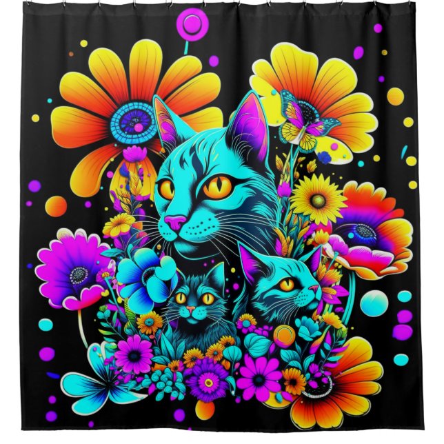 Psychedelische Kitty Katze Duschvorhang (Vorderseite)