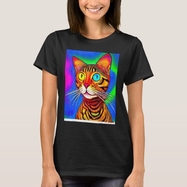 Psychedelische Kitty Kitten im Cat Style T-Shirt (Vorderseite)