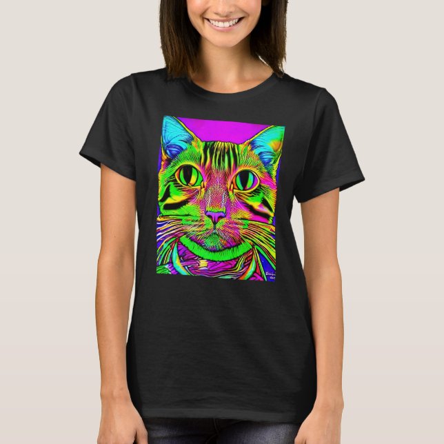 Psychedelische Kitty Kitten in Katze Style 1 T-Shirt (Vorderseite)