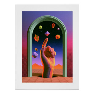 Psychedelische Kosmische Hand, Surrealer Blauer Dr Poster