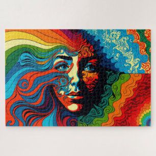 Psychedelische Kunst des Gesichts einer Frau Puzzle