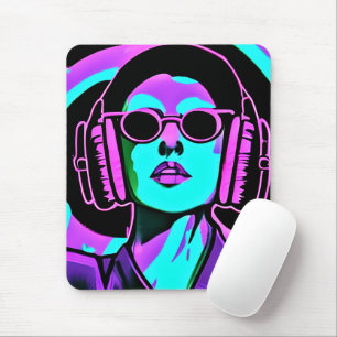 Psychedelische Lady in Kopfhörern Mousepad