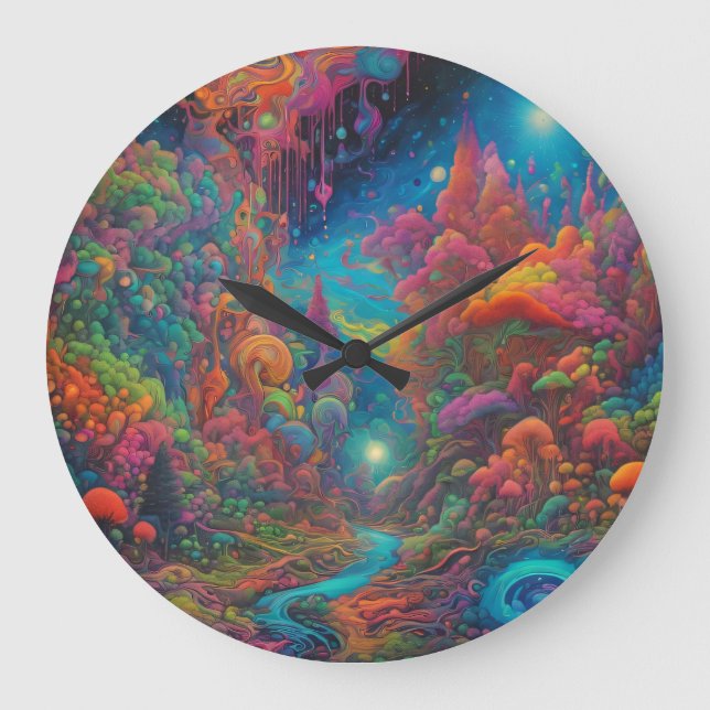 Psychedelische Landschaft Große Wanduhr (Vorderseite)