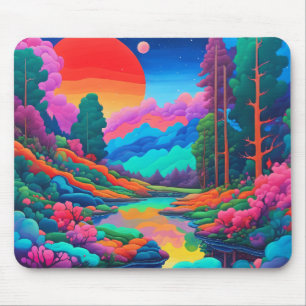 Psychedelische Landschaft rosa grüne Kunst Mousepad