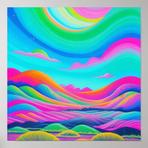 Psychedelische Landschaft Rosa Grüne Kunst Poster
