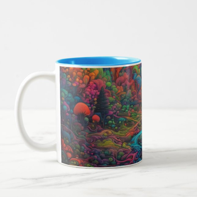 Psychedelische Landschaft Zweifarbige Tasse (Links)