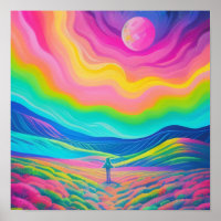 Psychedelische Landschaftsmalerei Rosa Grüne Kunst