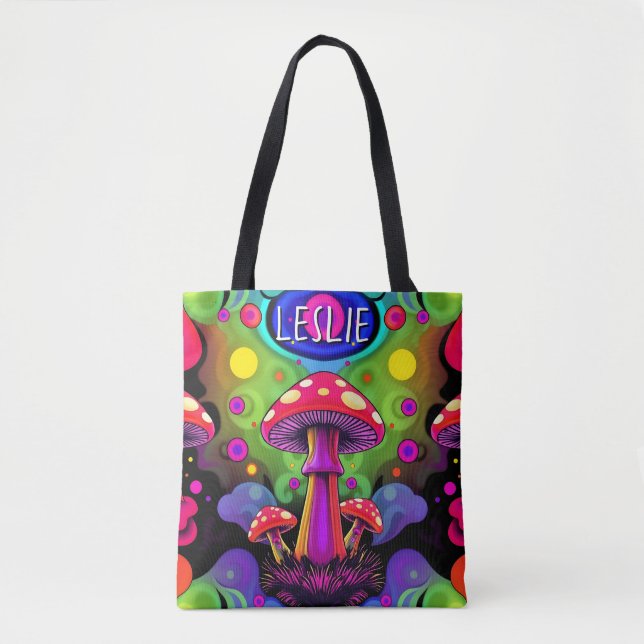 Psychedelische lebendige farbenfrohe Retro-Pilze (Vorderseite)