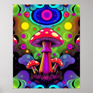 Psychedelische lebendige farbenfrohe Retro-Pilze Poster