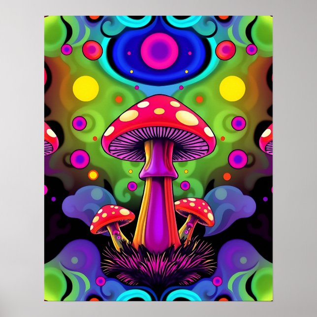 Psychedelische lebendige farbenfrohe Retro-Pilze Poster (Vorne)