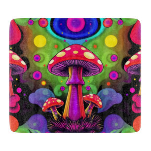 Psychedelische lebendige farbenfrohe Retro-Pilze Schneidebrett