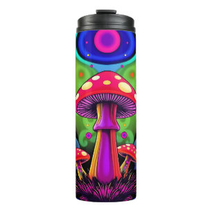 Psychedelische lebendige farbenfrohe Retro-Pilze Thermosbecher