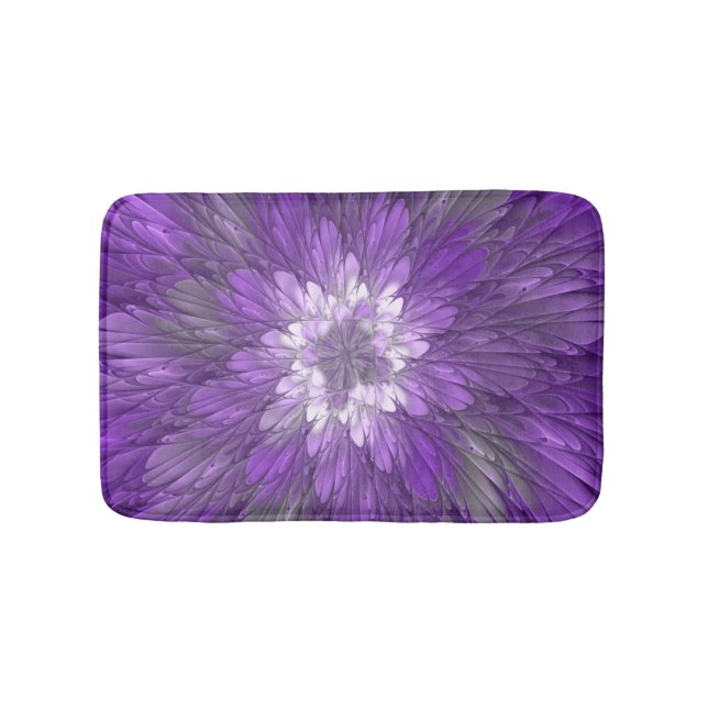 Psychedelische Lila Blume Abstraktes Fraktal Kunst Badematte (Vorderseite)