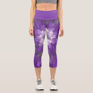 Psychedelische Lila Blume Abstraktes Fraktal Kunst Capri Leggings