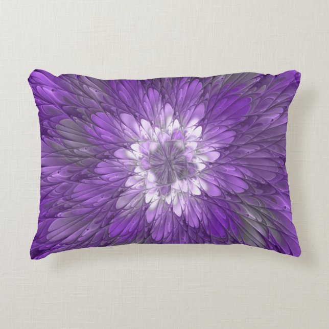 Psychedelische Lila Blume Abstraktes Fraktal Kunst Dekokissen (Vorderseite)