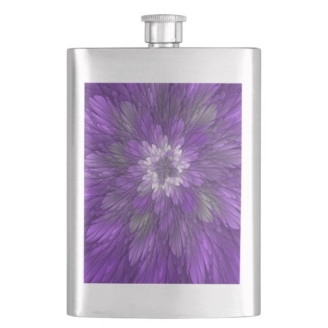 Psychedelische Lila Blume Abstraktes Fraktal Kunst Flachmann (Vorderseite)